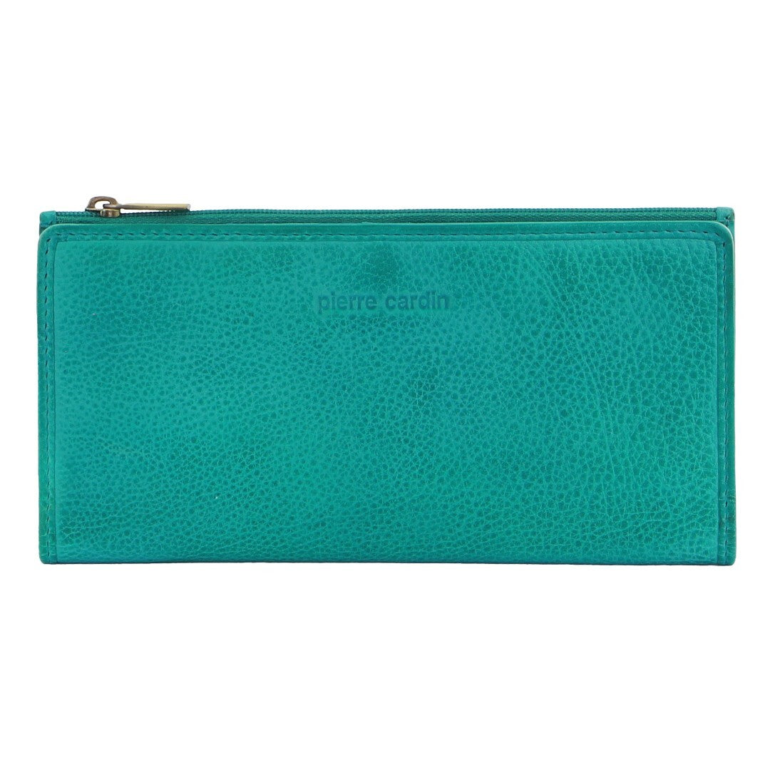 Pierre Cardin Womens Soft Italian Leather RFID Purse Wallet - Turquoise