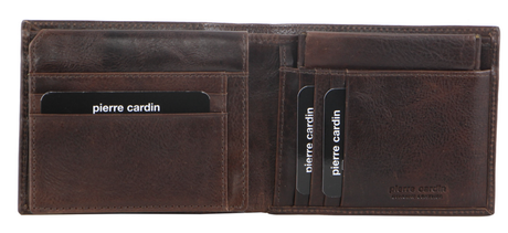 Pierre Cardin Mens Genuine Italian Leather Wallet Removable Coin Purse - Brown