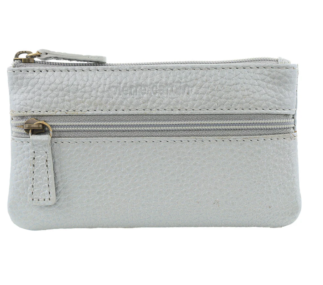 Pierre Cardin Womens Genuine Leather RFID Coin Purse Wallet - Silver