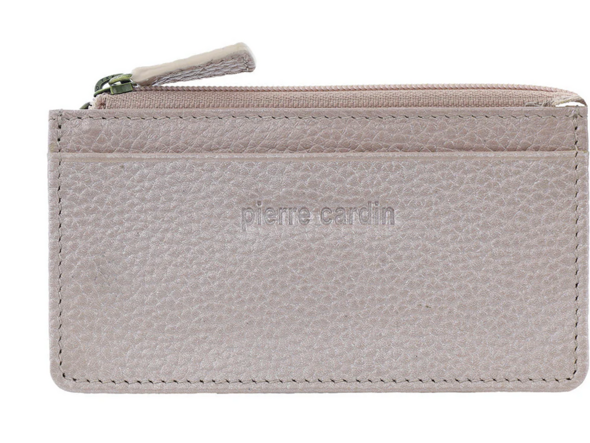 Pierre Cardin RFID Leather Coin Purse Wallet w/ Keyring in Pearl