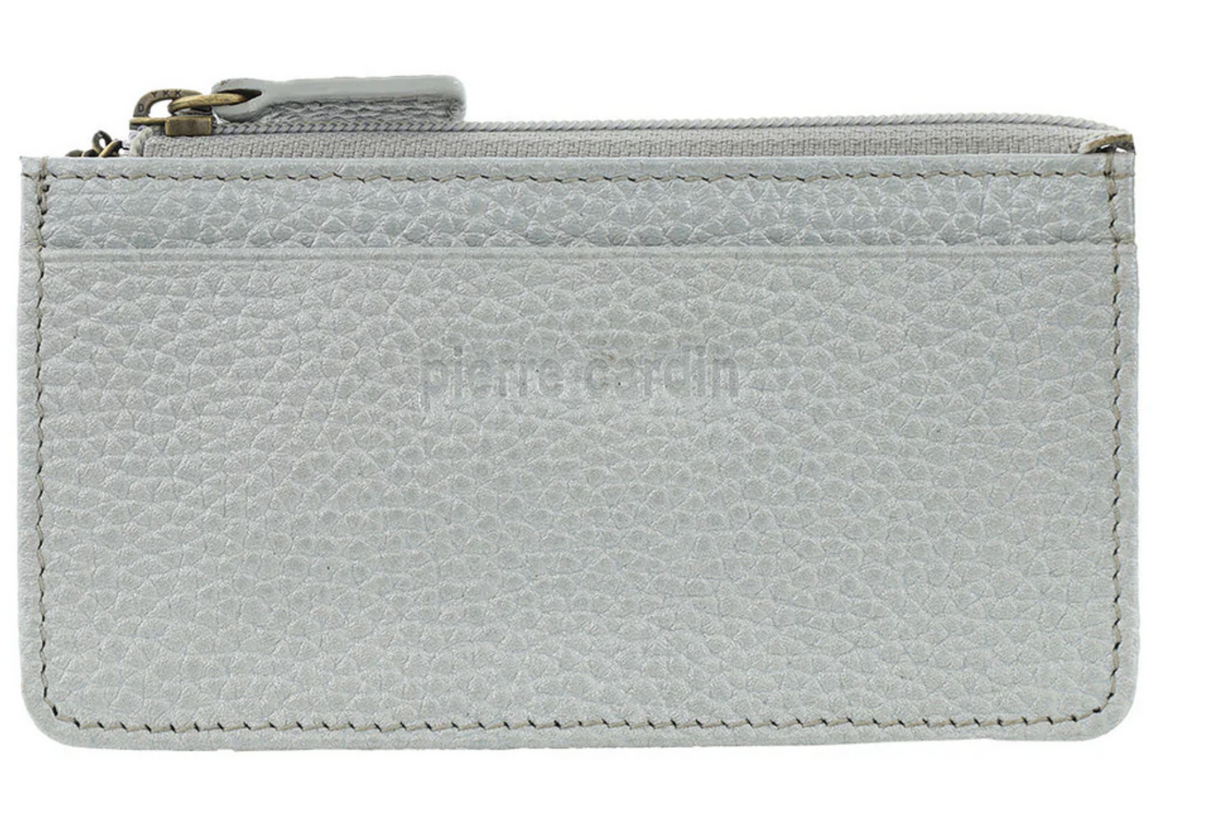 Pierre Cardin RFID Leather Coin Purse Wallet w/ Keyring in Silver