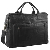 Pierre Cardin Messenger Bag Leather 15" Laptop Computer Business Crossbody Briefcase- Black