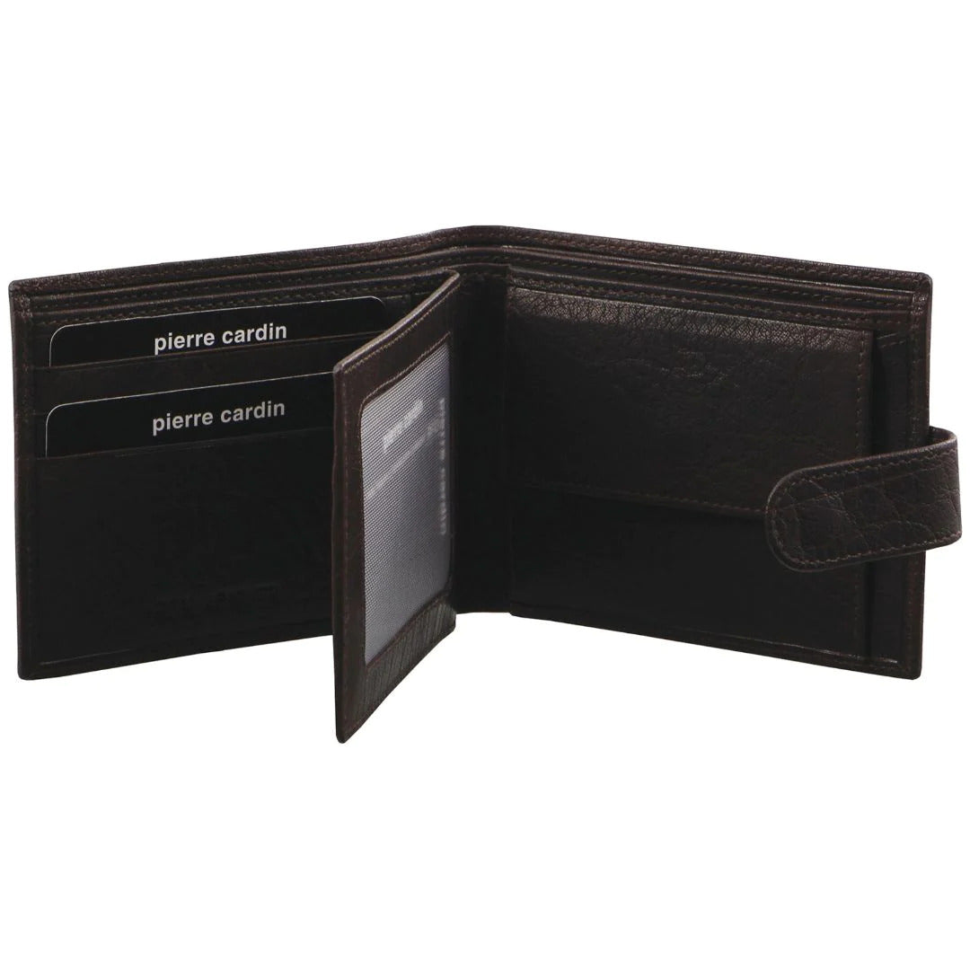 Pierre Cardin Mens Leather Wallet Flap Credit Card Slots RFID Protected - Black