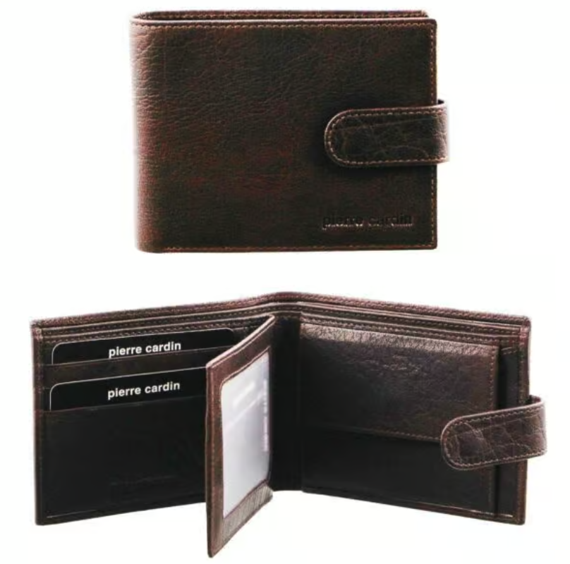 Pierre Cardin Mens Leather Wallet Flap Credit Card Slots RFID - Chestnut