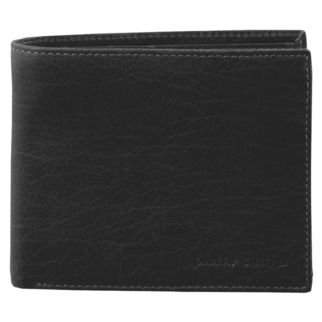 Pierre Cardin Mens Leather Wallet Tri-Fold Credit Card Slots Flap RFID - Black