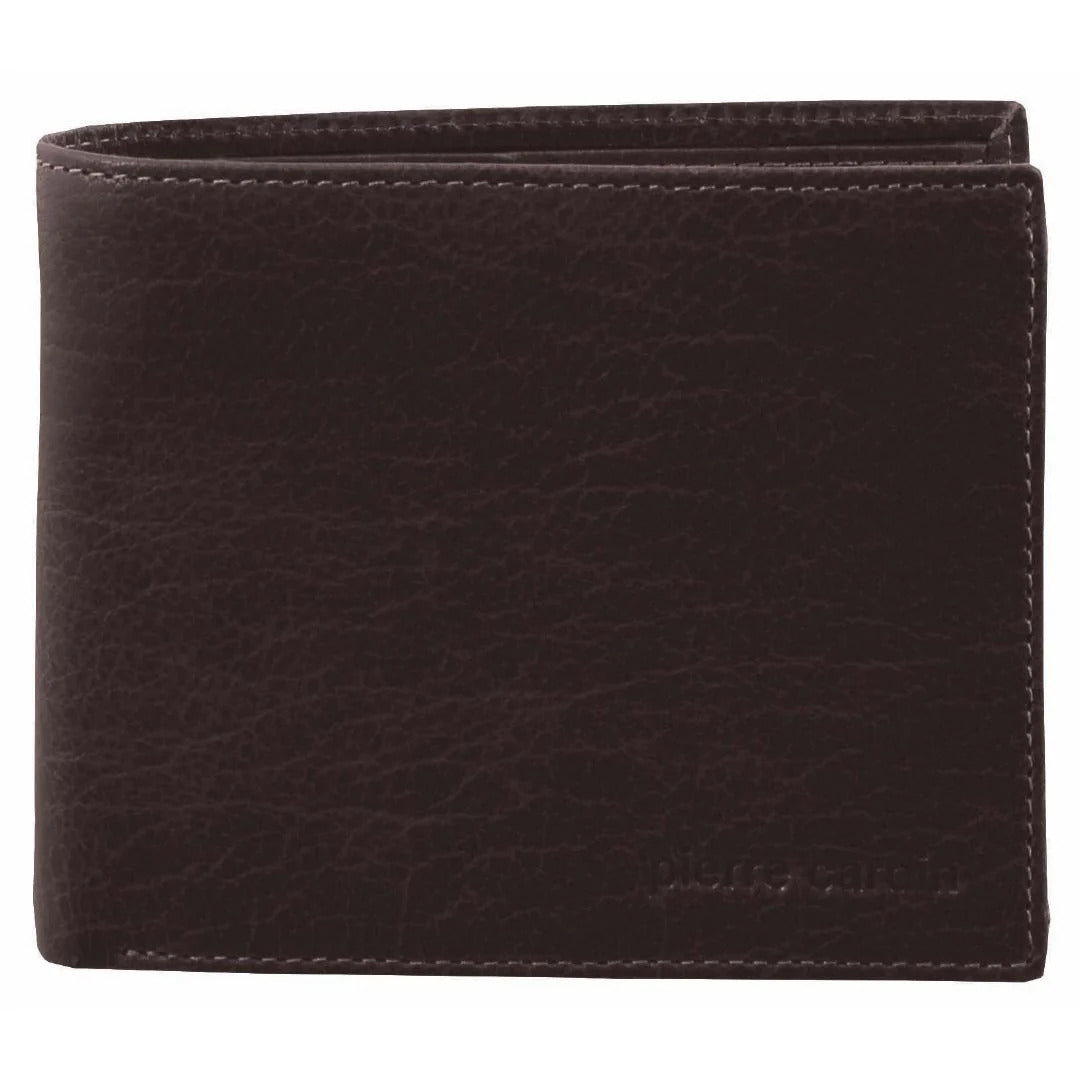 Pierre Cardin Mens Leather Wallet Tri-Fold Credit Card Slots Flap RFID - Brown