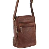 Pierre Cardin Italian Leather Tablet Bag Cross Body Messenger - Chocolate