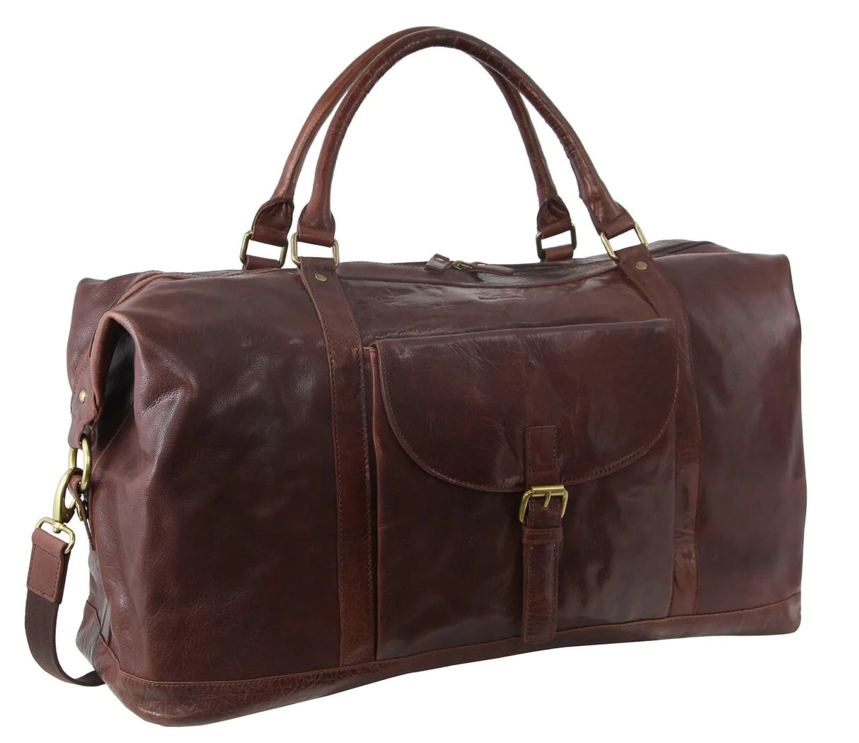 Pierre Cardin Mens Leather Business Overnight Bag Luggage Duffle Weekend Travel - Chocolate