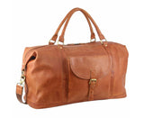 Pierre Cardin Mens Leather Business Overnight Bag Luggage Duffle Weekend Travel - Cognac