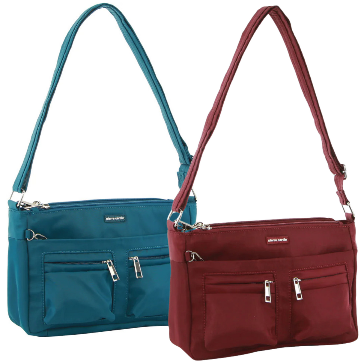 2 Pc Set Pierre Cardin Rfid Cross Body Bag Slash Proof - Wine & Turquoise