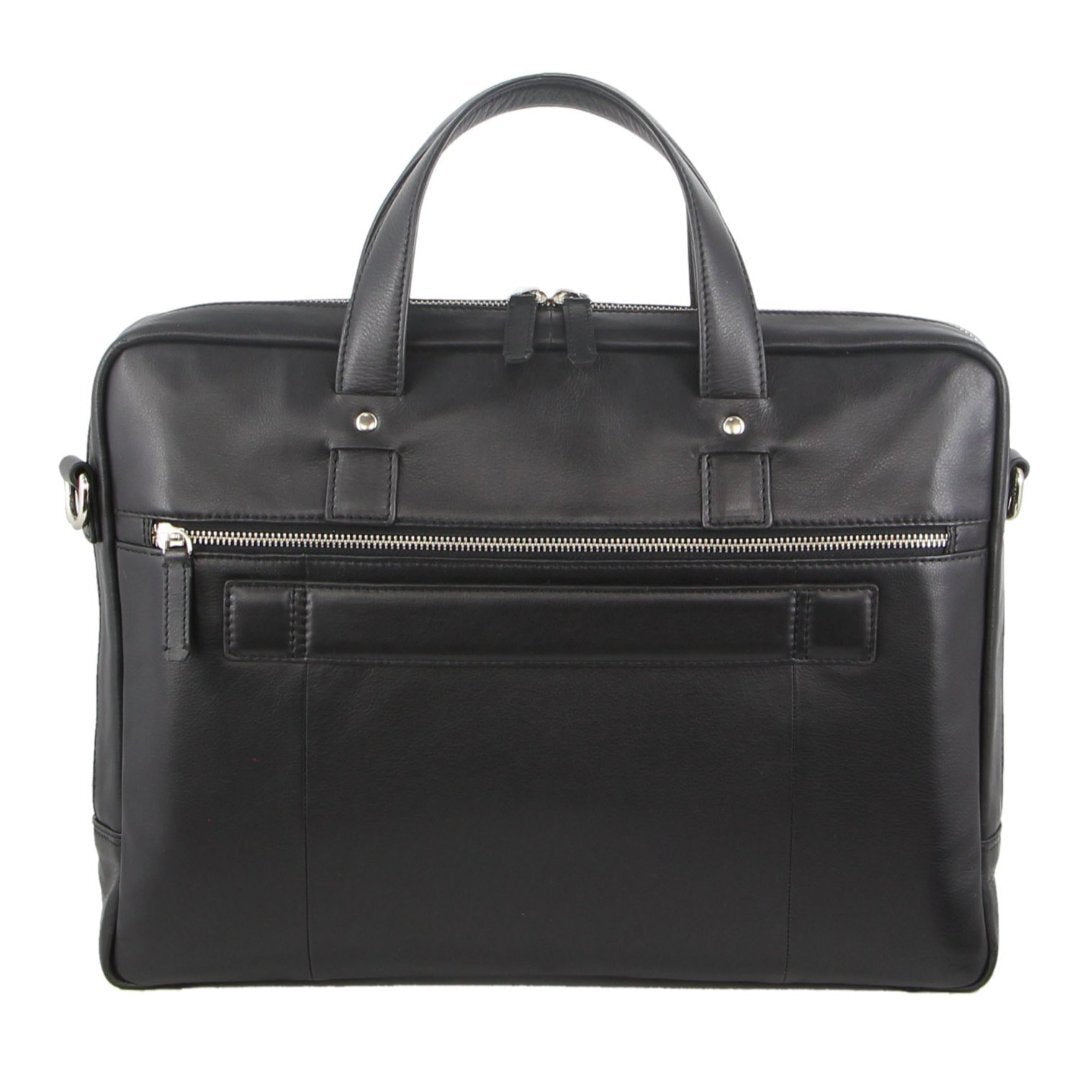 Pierre Cardin Mens Pebbled Leather 15" Laptop Computer Bag Travel Overnight - Black