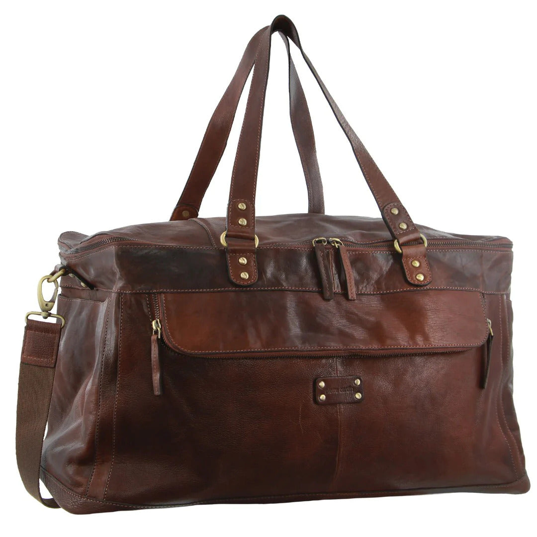 Pierre Cardin Burnished Leather Multi-Compartment Overnight Bag Duffle - Legend