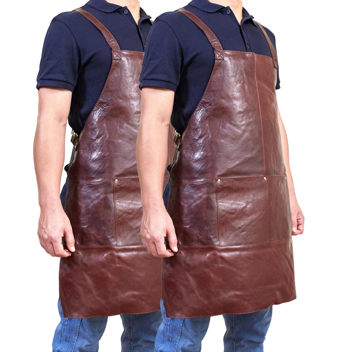 2x Pierre Cardin Professional Leather Apron Butcher Woodwork  Barber - Chestnut