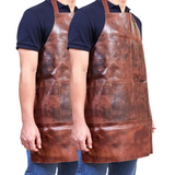 2x Pierre Cardin Professional Leather Apron Butcher Woodwork Barber - Cognac