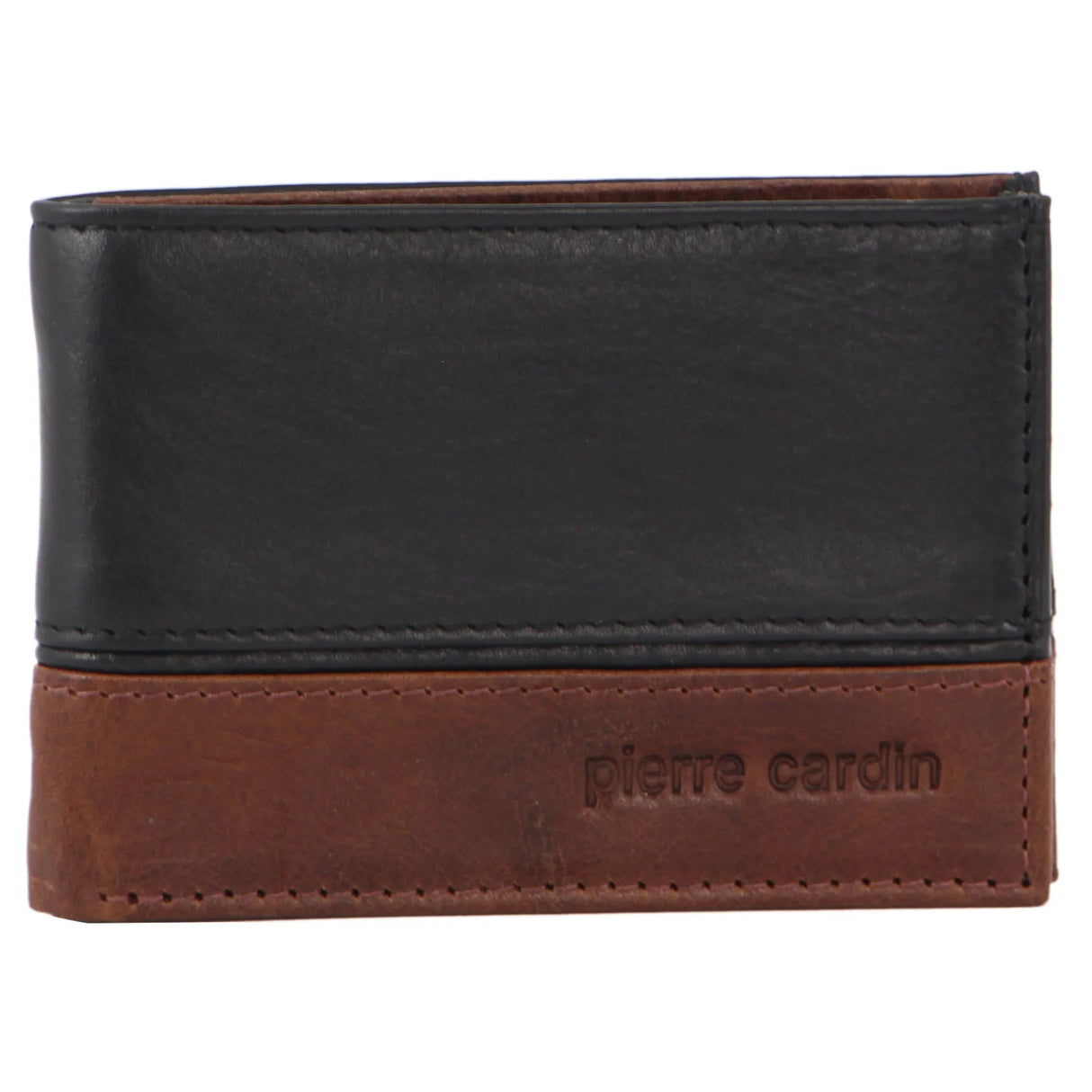 Pierre Cardin Mens Wallet Italian Leather Two-Tone Bi Fold RFID - Black/Cognac