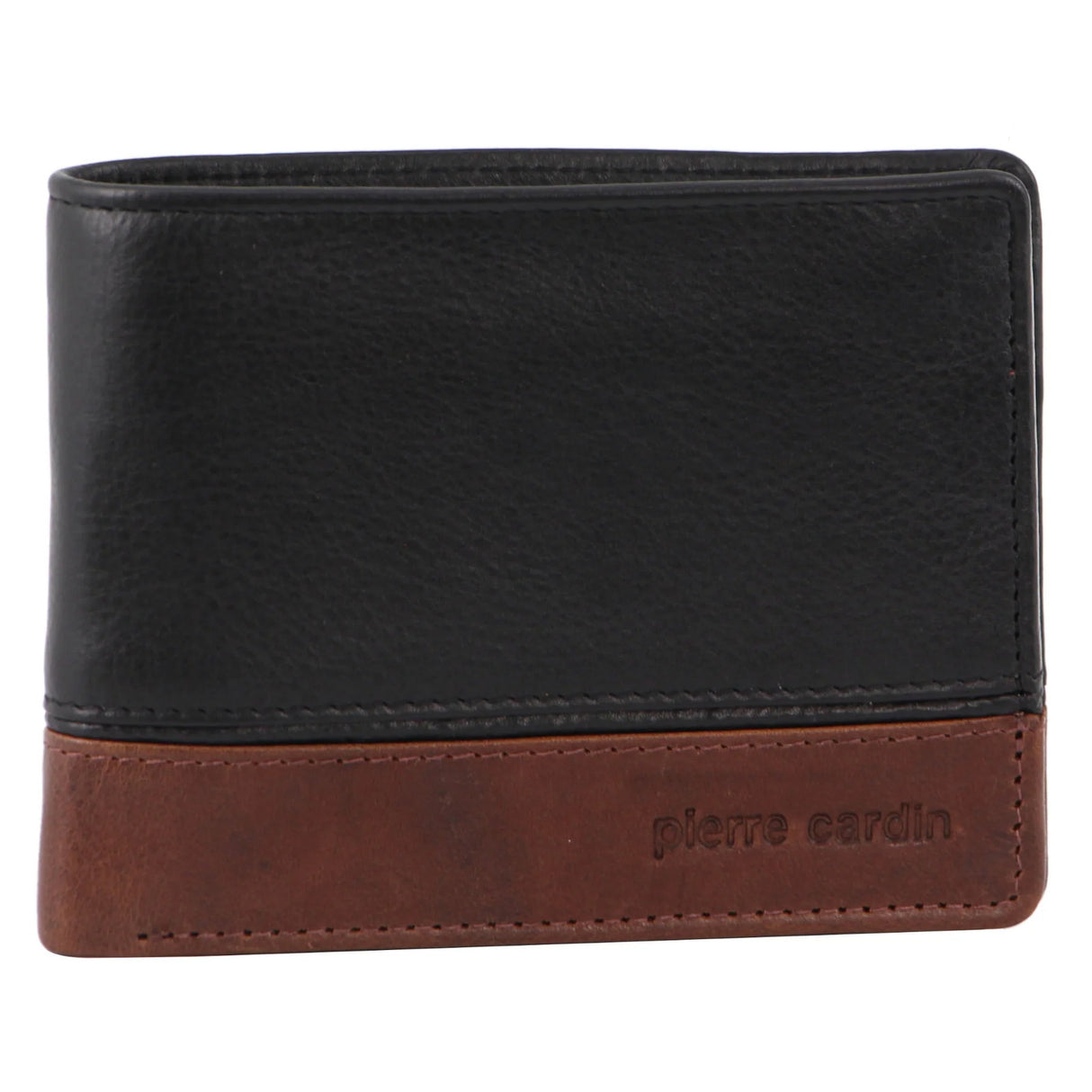 Pierre Cardin Mens Leather Wallet 2-Tone Credit Card Slots RFID - Black/Cognac