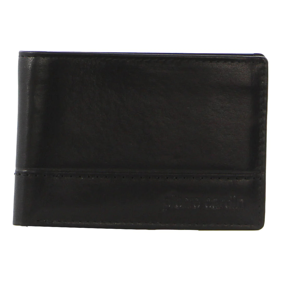 Pierre Cardin Mens Leather Wallet Slimline Bi-fold Credit Card Slots - Black