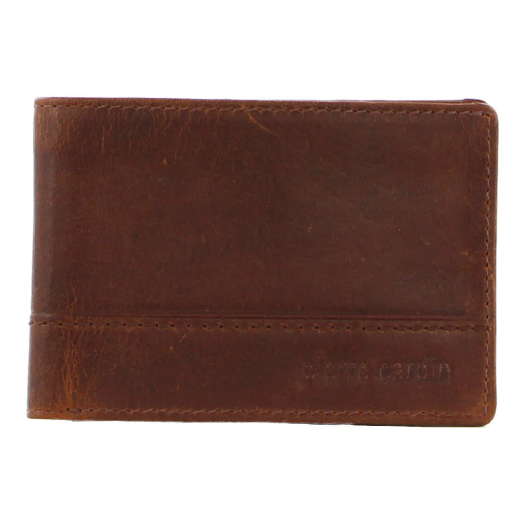 Pierre Cardin Mens Leather Wallet RFID Slimline Bi-Fold Credit Card Slots - Tan