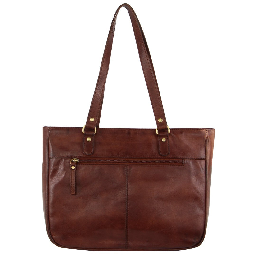 Pierre Cardin Womens Leather Stud Detail Tote Bag in Cognac