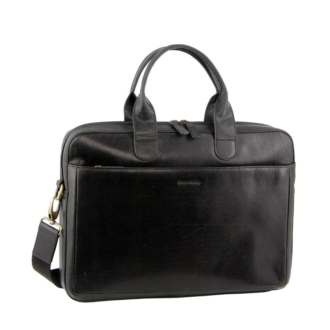 Pierre Cardin Mens Italian Leather 15" Laptop Computer Bag - Black