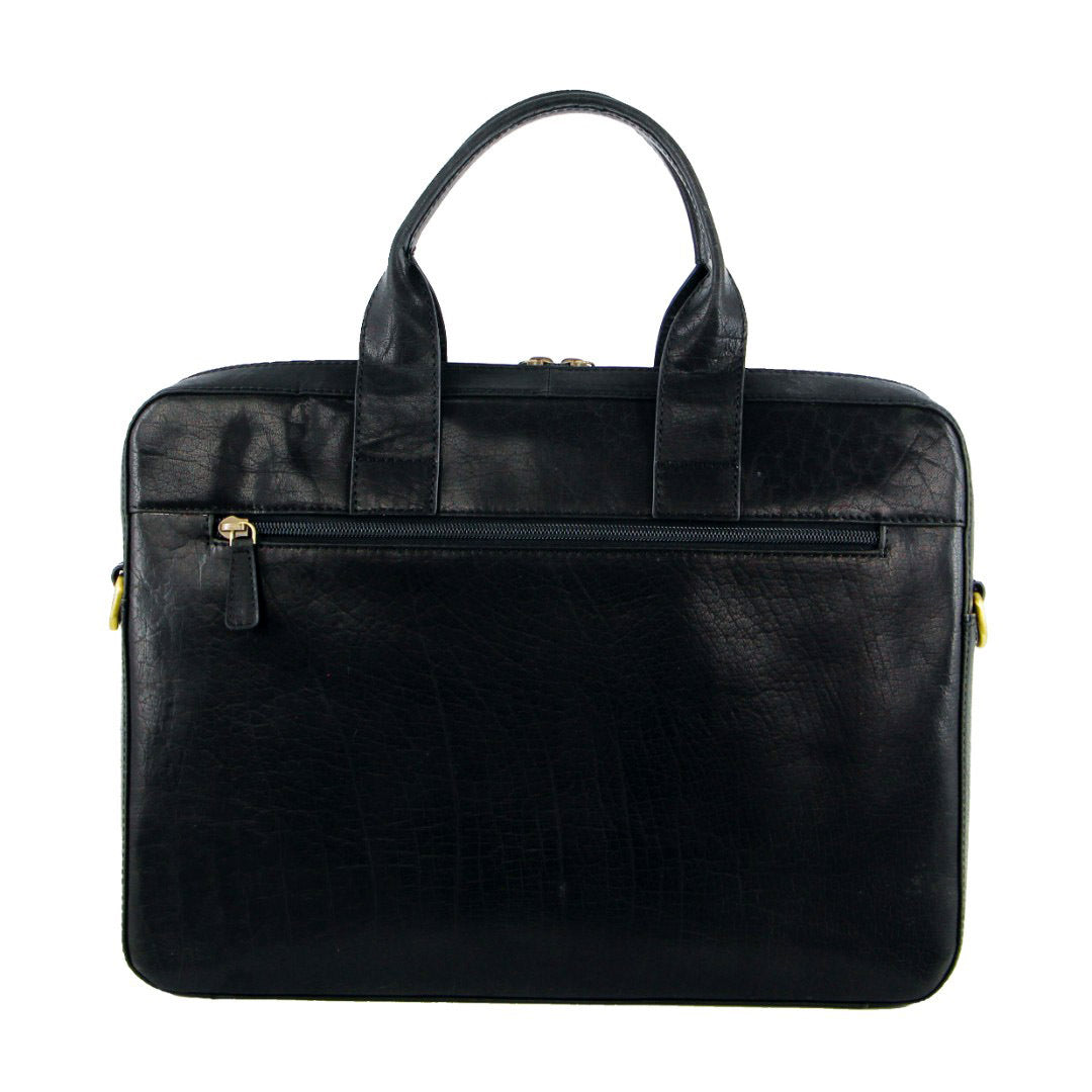 Pierre Cardin Mens Italian Leather 15" Laptop Computer Bag - Black