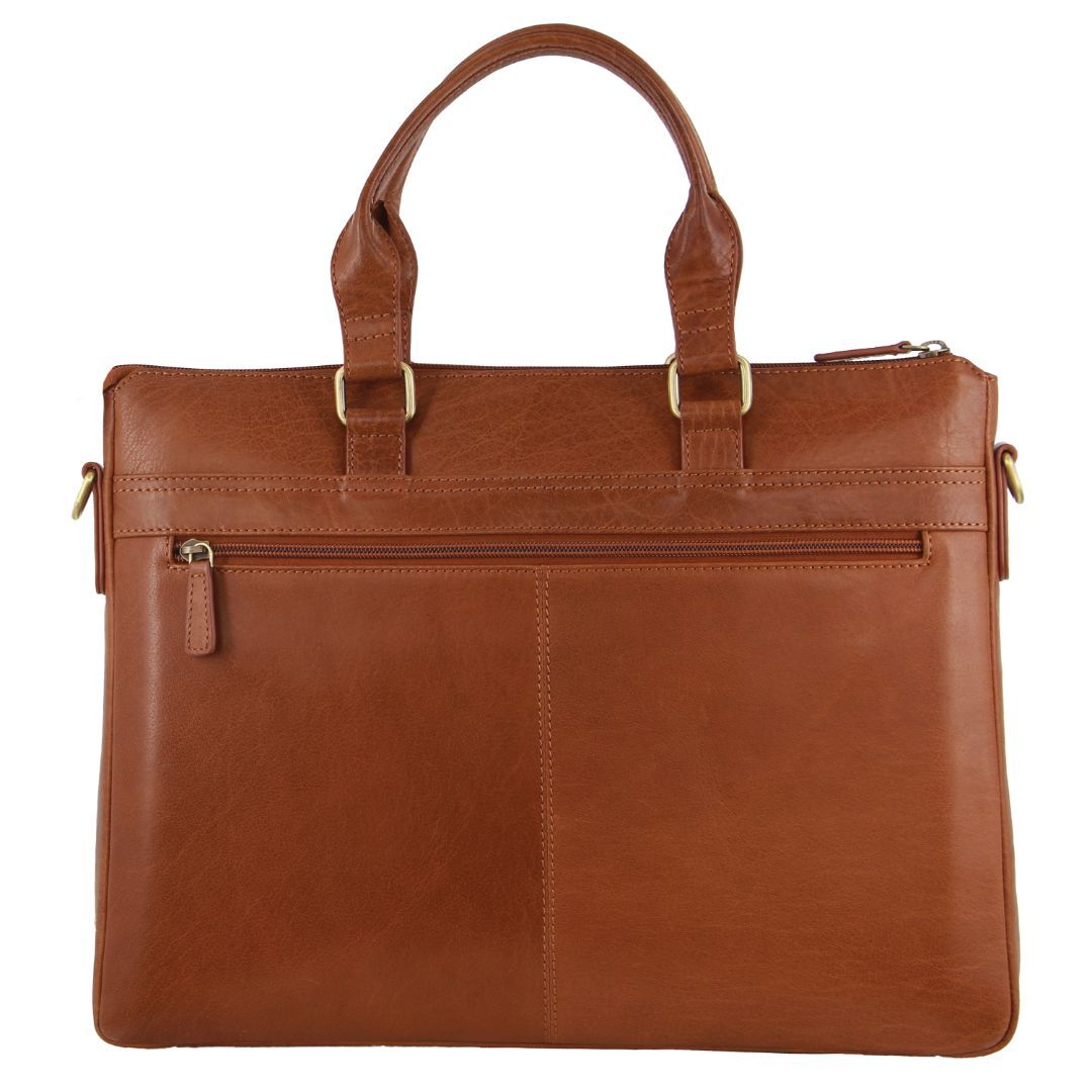 Pierre Cardin Mens Leather Briefcase Business Bag Shoulder 15" Laptop Tote - Tan