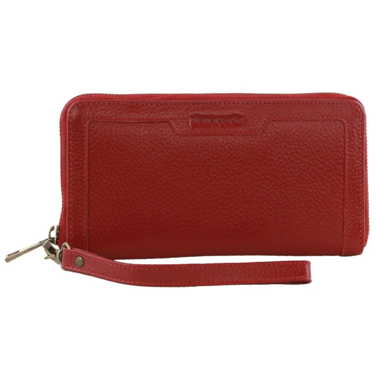 Pierre Cardin Womens Leather Zip Around Wallet w/ Wristlet in Red