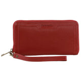 Pierre Cardin Womens Leather Zip Around Wallet w/ Wristlet in Red