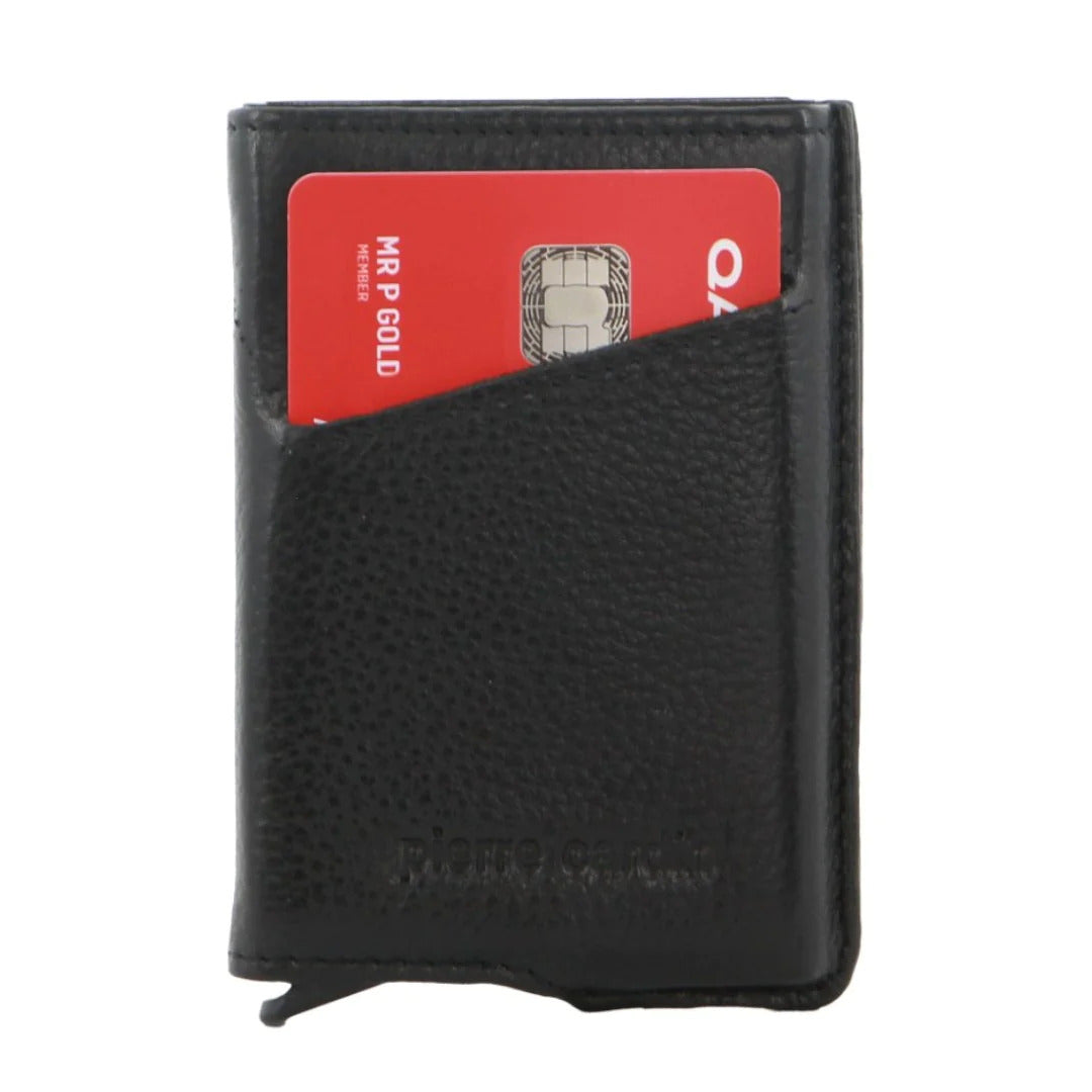 Pierre Cardin Leather Smart Slide Card Holder Tab Wallet RFID - Black