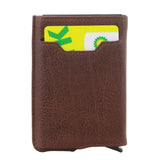 Pierre Cardin Leather Smart Slide Card Holder Tab Wallet RFID - Brown