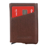 Pierre Cardin Leather Smart Slide Card Holder Tab Wallet RFID - Brown