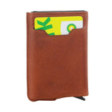 Pierre Cardin Leather Smart Slide Card Holder Tab Wallet RFID - Tan