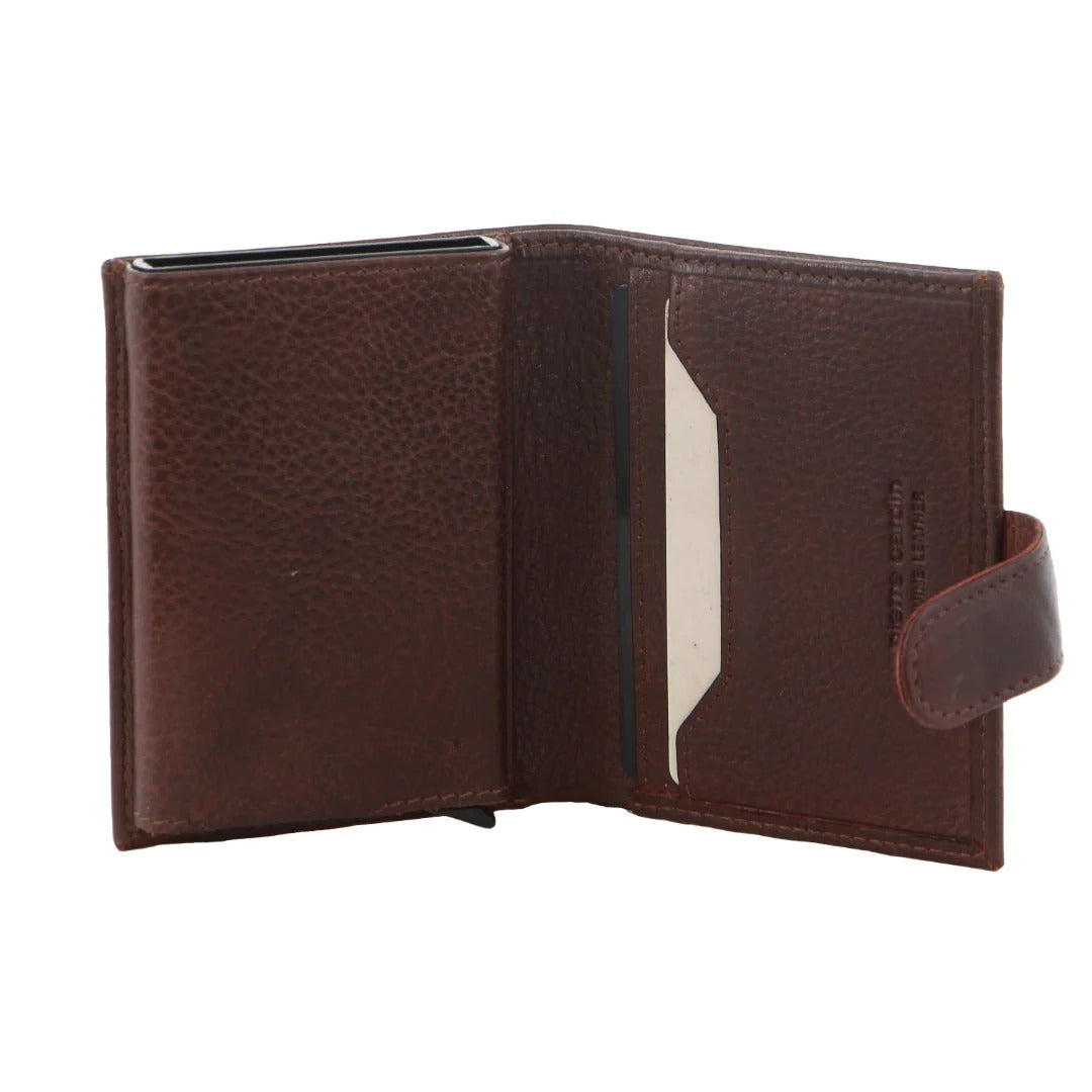 Pierre Cardin Leather Smart Slide Card Holder Tab Wallet RFID - Brown