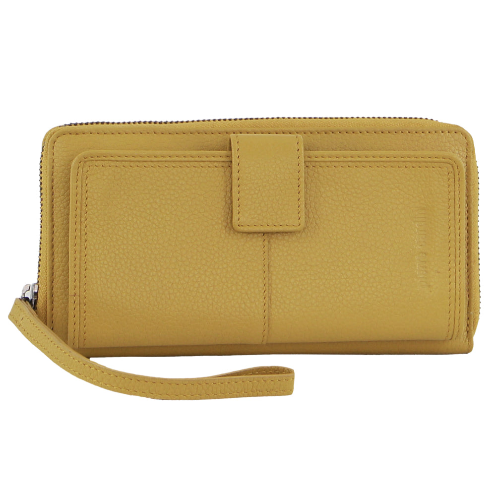 Pierre Cardin Womens Leather Zip Around Wallet RFID Blocking w/ Wristlet in Zinc Yellow