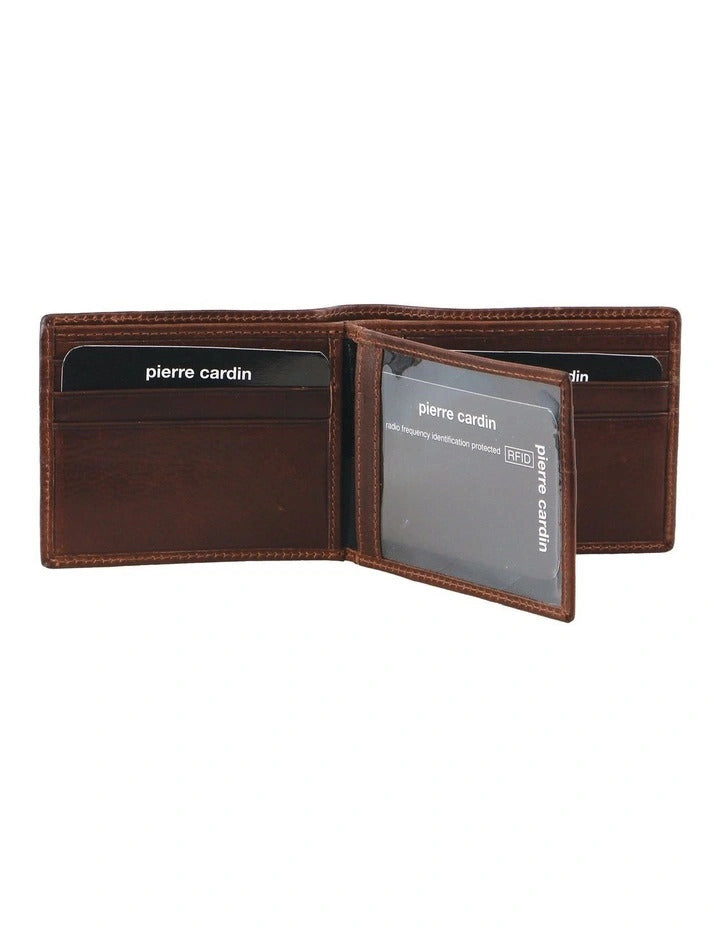 Pierre Cardin Mens Leather Bi-Fold Wallet w/ RFID Protection - Brown