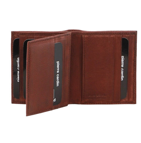 Pierre Cardin Mens Slim Bi-Fold Leather Wallet Rustic w/ RFID Protection in Brown