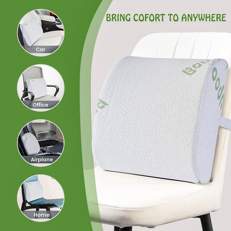 Bamboo Back Support Pillow w/Elastic Strap Memory Foam Cushion Car Seat/Chair