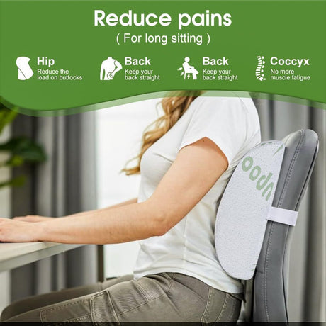 Bamboo Back Support Pillow w/Elastic Strap Memory Foam Cushion Car Seat/Chair