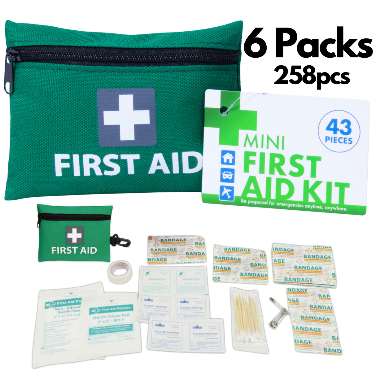 6x Mini First Aid Kit 258pcs Total Emergency Medical Travel Pocket Set Family Home Car