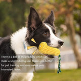 Dog Corn Toothbrush Teeth Cleaner Squeak Chew Toy with Rope in Yellow