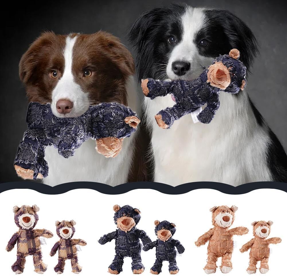 Durable Plush Bear Dog Chew Toy for Aggressive Chewers - Soft & Sturdy Cotton Rope and Corduroy - Squeaky, Crinkle-Filled Interactive Chew Toy for Lar