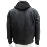 Phat Farm Mens Vinyl Bomber Jacket w/ Hood Warm Winter Pleather Hoodie - Black