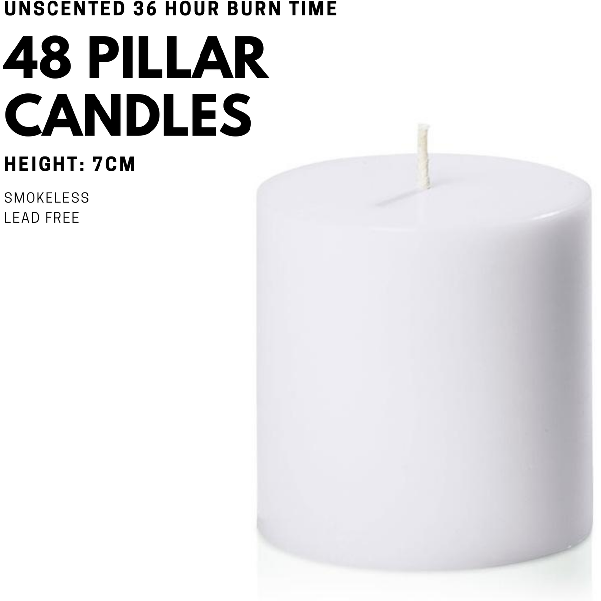 48x Premium Church Candle Pillar Candles White Unscented Lead Free 36Hrs - 7*7cm