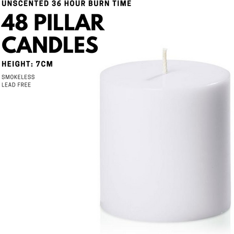 48x Premium Church Candle Pillar Candles White Unscented Lead Free 36Hrs - 7*7cm