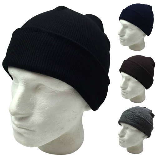 PLAIN BEANIE Unisex Mens Womens Winter Warm Hat Ski Cap Knit One Size - Navy Blue