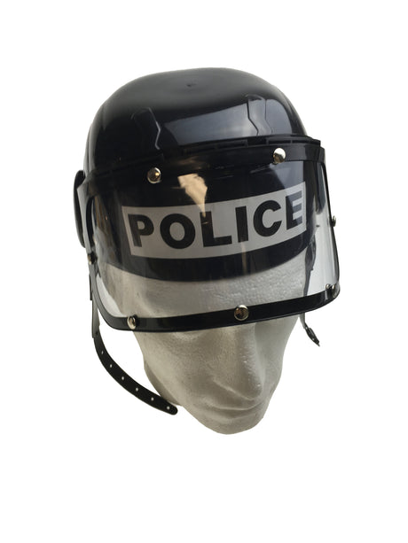 POLICE HAT Plastic Helmet Cap Costume Party w Strap Clear Visor - Black