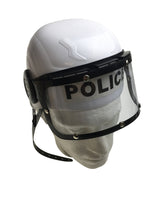 POLICE HAT Plastic Helmet Cap Costume Party w Strap Clear Visor - White