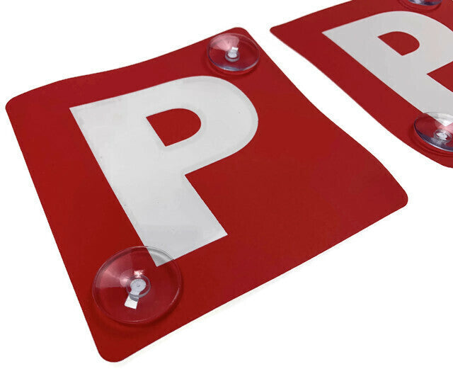 2x RED P PLATES Stay-Put Suction Disks Probationary Car Window Signs NSW