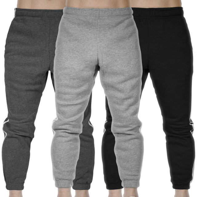 3x Mens Fleece Skinny Track Pants Jogger Gym Casual Sweat Warm - Grey/Black