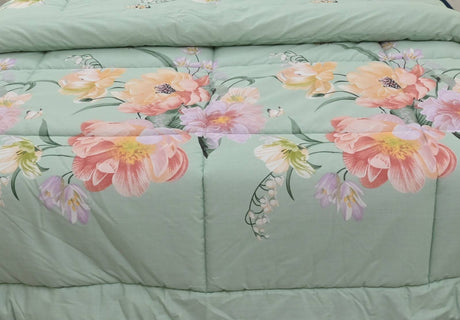 Queen Comforter Set with 2 Pillow Cases in Green Floral